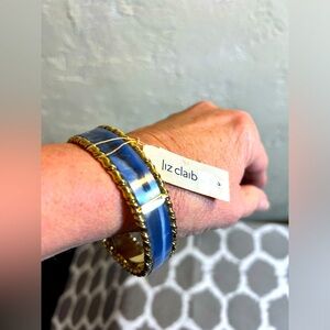 Vintage cobalt blue enamel bangle bracelet gold tone deadstock NWT